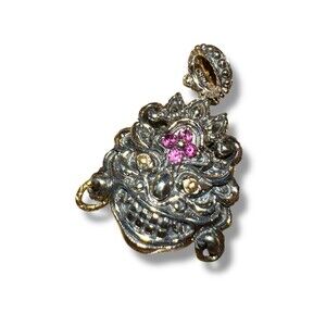 Barbara Bixby Sterling Silver/18K Rhodolite Tibetan Mask Charm NEW W/BOX & POUCH